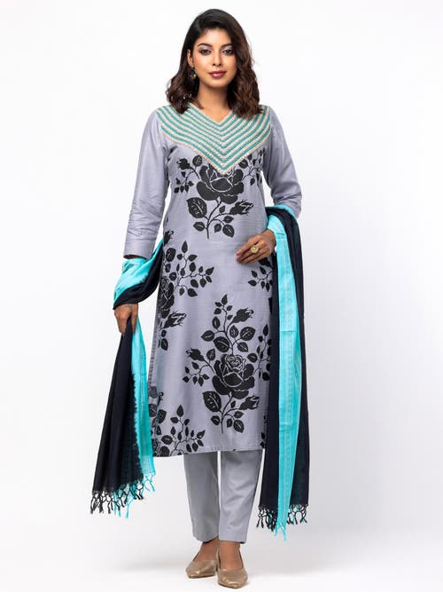 Slate Grey Embroidered Tonal Craft Shalwar Kameez
